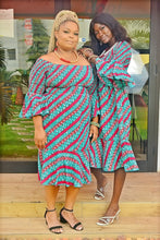 Load image into Gallery viewer, Green Oval Elastic African Ankara Dress
