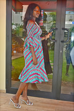 Load image into Gallery viewer, Green Oval Elastic African Ankara Dress
