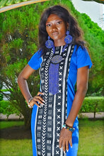 Load image into Gallery viewer, Navy Blue Tik Tak Toe African Ankara Dress
