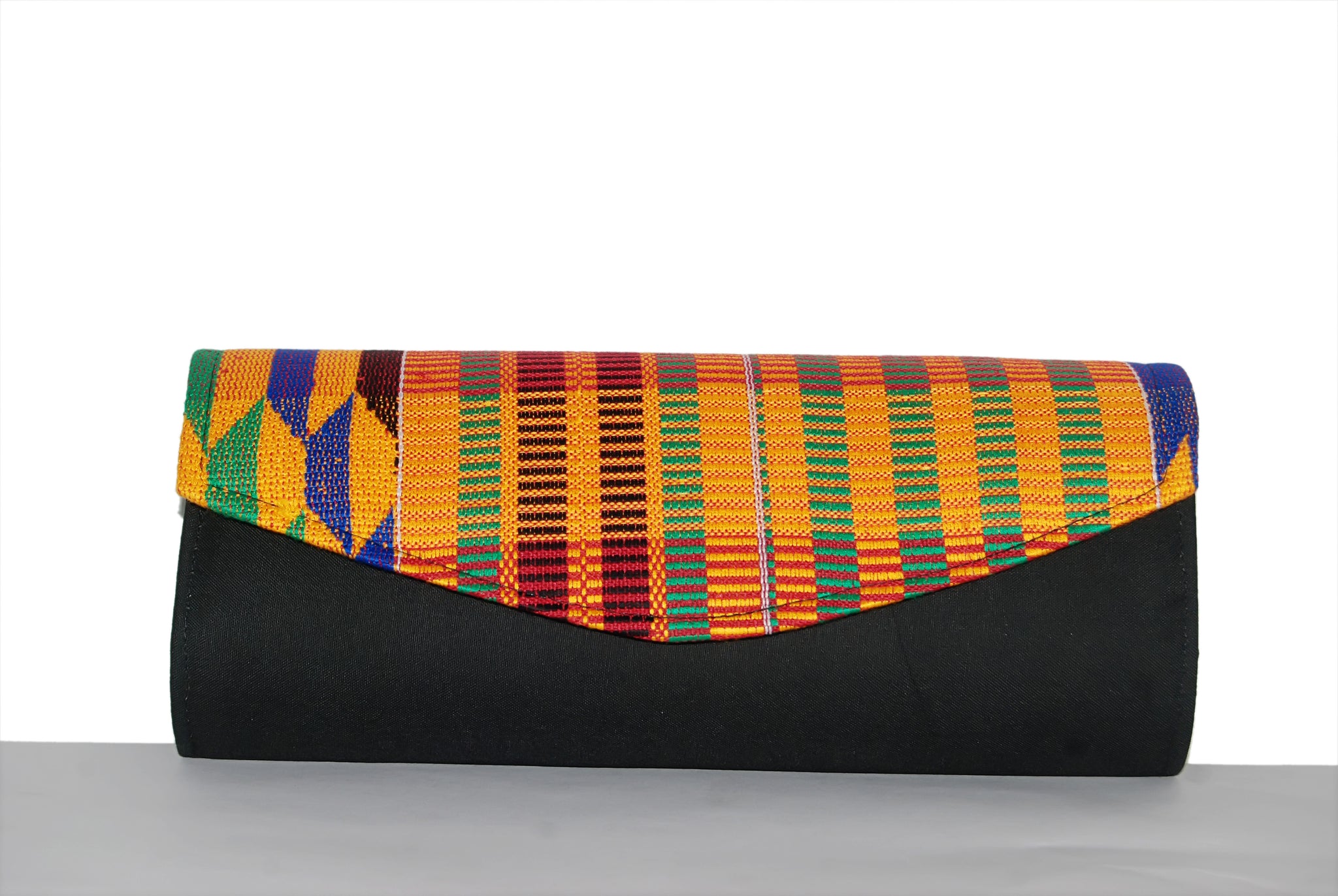 Medium Black Stripes Mix Patterns Kente Clutch